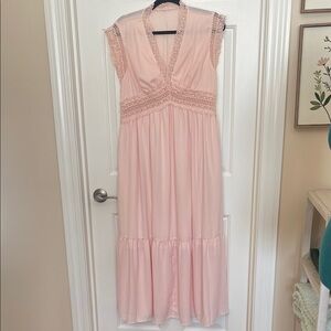 Delicate Lace-Trim Pink Maxi Dress L